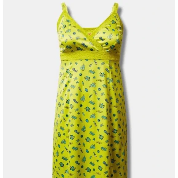 NWT Torrid Betsey Johnson 4X 26  MIDI Trench Satin Lace Inset Dress Yellow - Picture 4 of 6